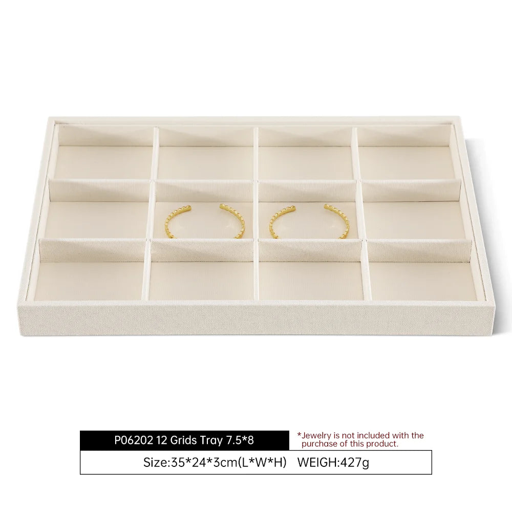 YinBeiNi Linen Stackable Ring Earring Bracelet Necklace Display Tray Jewelry Storage Drawer Insert Organizer Holder Tray P062