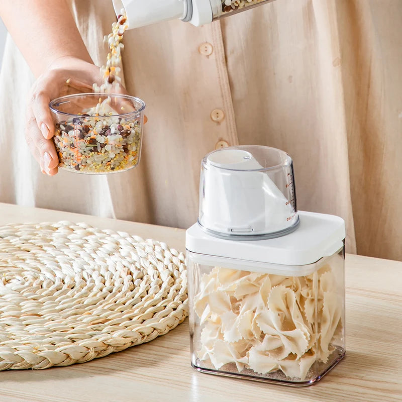 Airtight Food Storage Containers Plastic Organizer Box Cereal Dispenser Grain Storage Tank with Measuring Cup Kitchen Organizer
