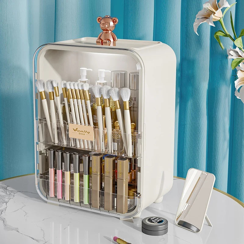 Light Luxury Cosmetic Organizer Large Capacity Cosmetics Storage Box With Led Mirror Jewellery Organizer Dustproof Luxury
