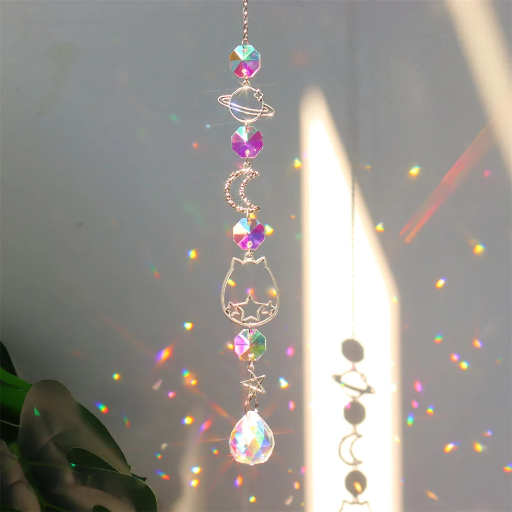 Suncatcher Crystal Wind Chime Star Moon Diamond Hanging Prisms Light Catcher Rainbow Chaser Jewelry Pendant Home Garden Decor