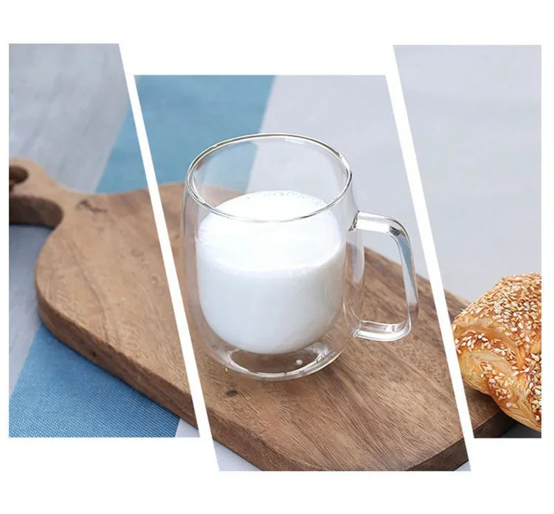 150/250/350ML Glass Cup with Handle Heat Resistant High Borosilicate Double Wall Glass Coffee Milk Beer Cups Kitchen Tools Gift