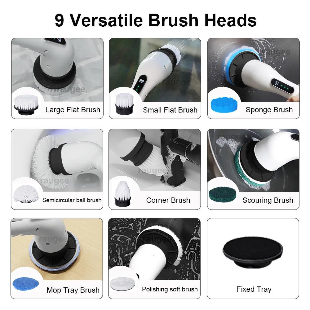 Electric Cleaning Brush Multifunctional Electric Bathroom Cleaning Brush Household Rotation 9in1 Toilet Cleaning Electric Brush