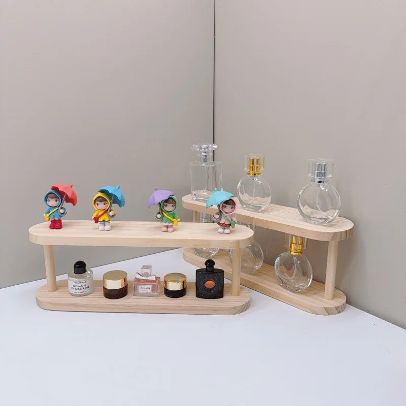 Wooden Storage Shelf 2-Tiers Desktop Organizer Shelves Desk Perfume Display Rack Desktop Dressing Table Cosmetics Storage Rack