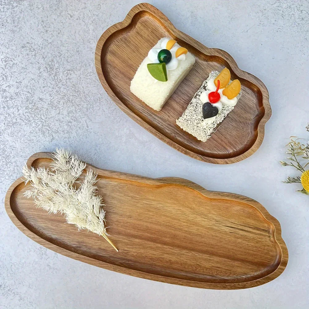 Japanese Style Wooden Tea Coffee Tray Fruit Dessert Candy Plate Wood Decorative Bread Snack Cake Food Dish Trays Tableware