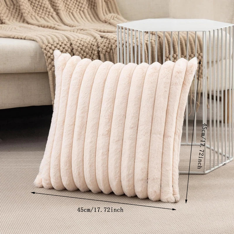 Pillow Cover Faux Rabbit Fur Square Cushion Big Thick Striped Super Soft Solid Color 45x45cm Sofa Decor Cushion Cover