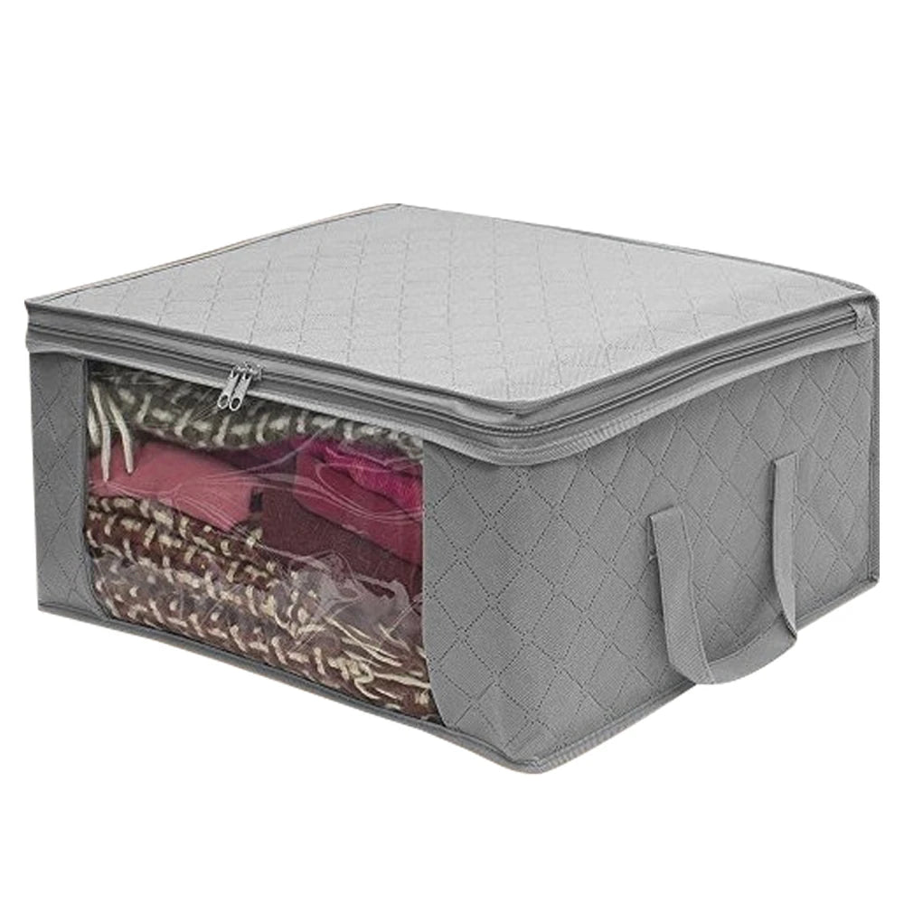 Clothing storage box organizer clothes Storage Bag Clear Window Zipper Non Woven Fabric Clothes Organizer Basket With Handles