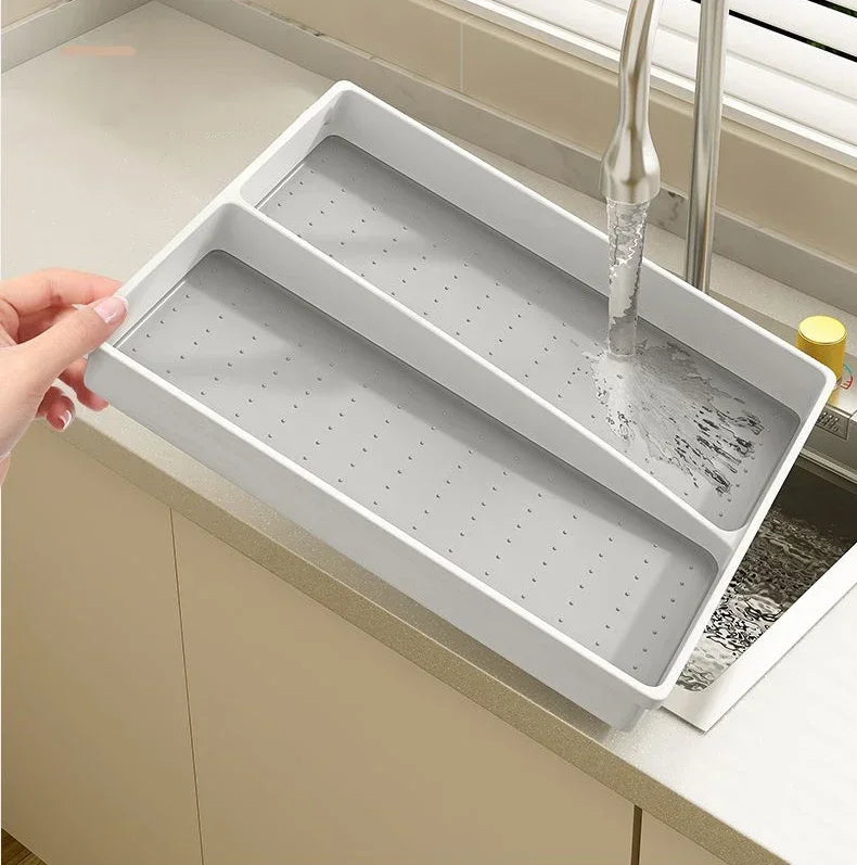 Drawer Kitchen Organizer Silverware Utensil Tray for Flatware Cutlery Holder White Separate Storage Cutlery Kitchen Organiser