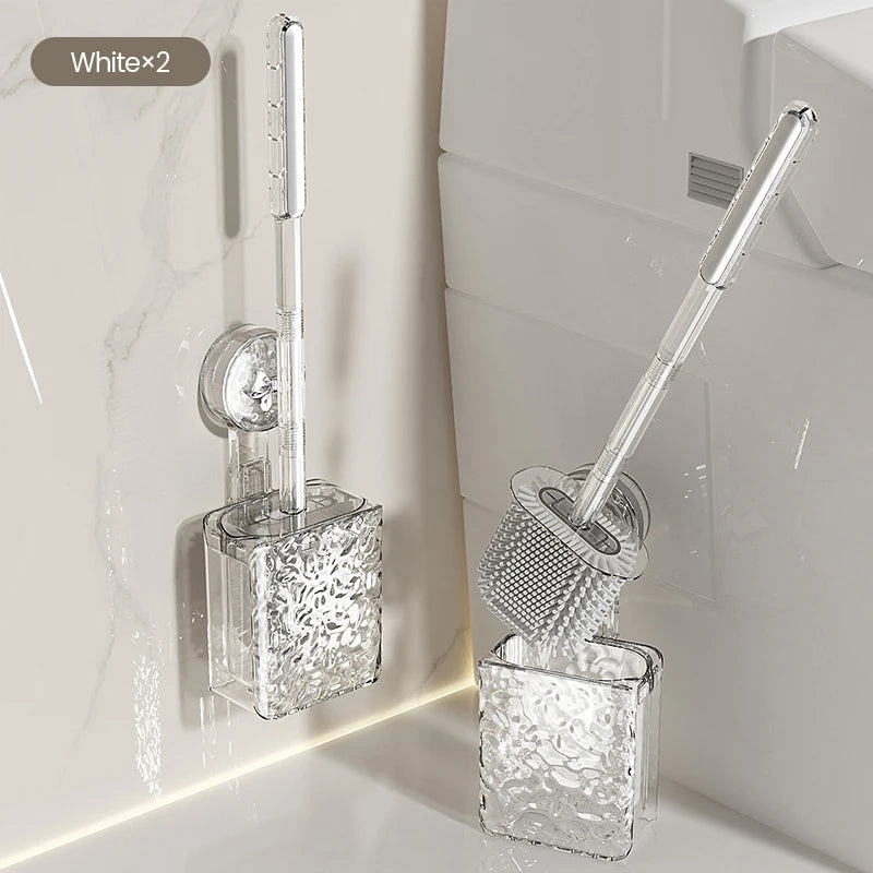 Bathroom Cleaning Brush Wall Mounted Non Perforated Suction Cup Toilet Brush Long Handle Glacier Patterned Bathroom Supplies