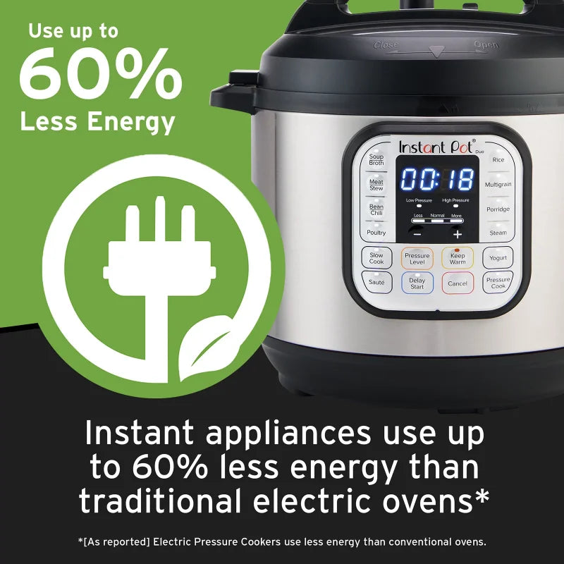 Instant Pot Duo 6-Quart 7-in-1 Electric Pressure Cooker with Easy-Release Steam Switch , Slow Cooker, Rice Cooker, Steamer