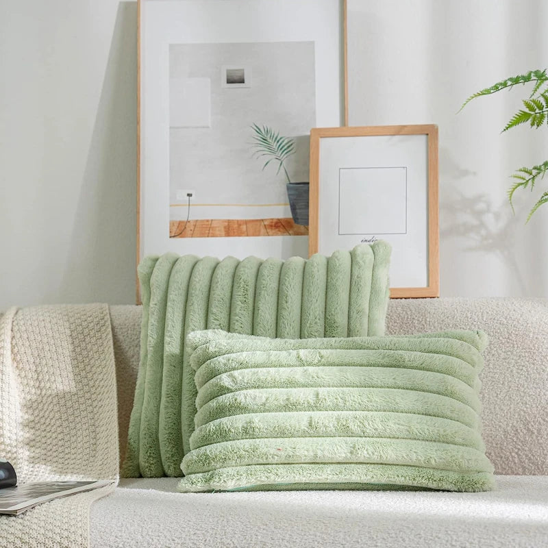 Pillow Cover Faux Rabbit Fur Square Cushion Big Thick Striped Super Soft Solid Color 45x45cm Sofa Decor Cushion Cover