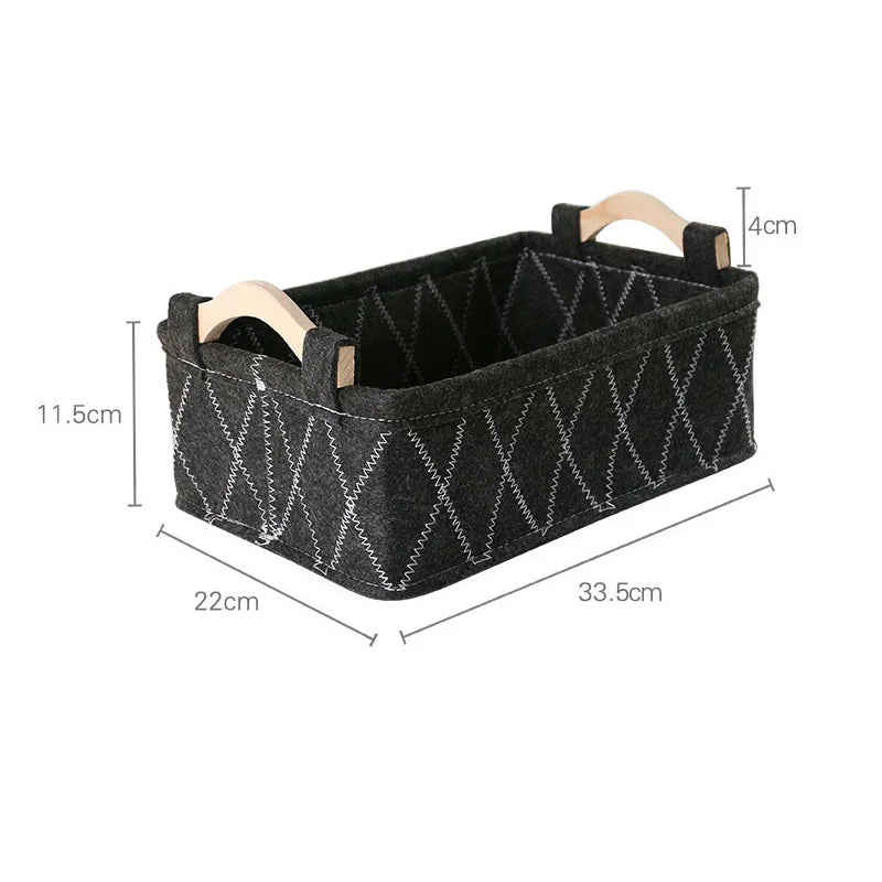 Felt Storage Basket Desk Organizer Toy Basket Storage Bins Makeup Organizer Basket Desktop Wooden Handle Storage Organizer Box