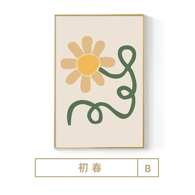 Modern Minimalist Wall Art Korean Yellow Green Flower Canvas HD Canvas Print Poster Home Living Room Bedroom Decoration