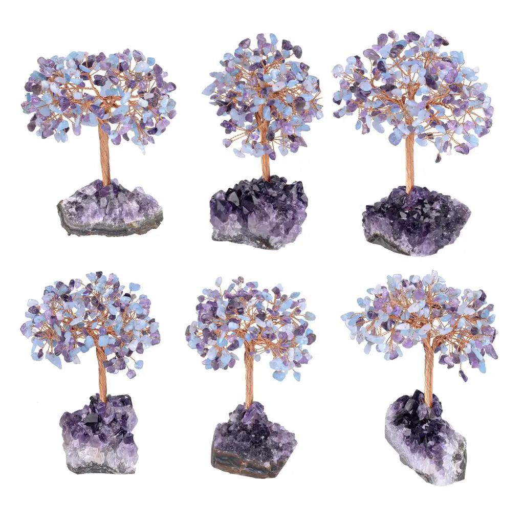Natural Crystal Money Tree With Rough Amethyst Cluster Base For Luck Wealth Fengshui Home Decoration Desktop Ornaments