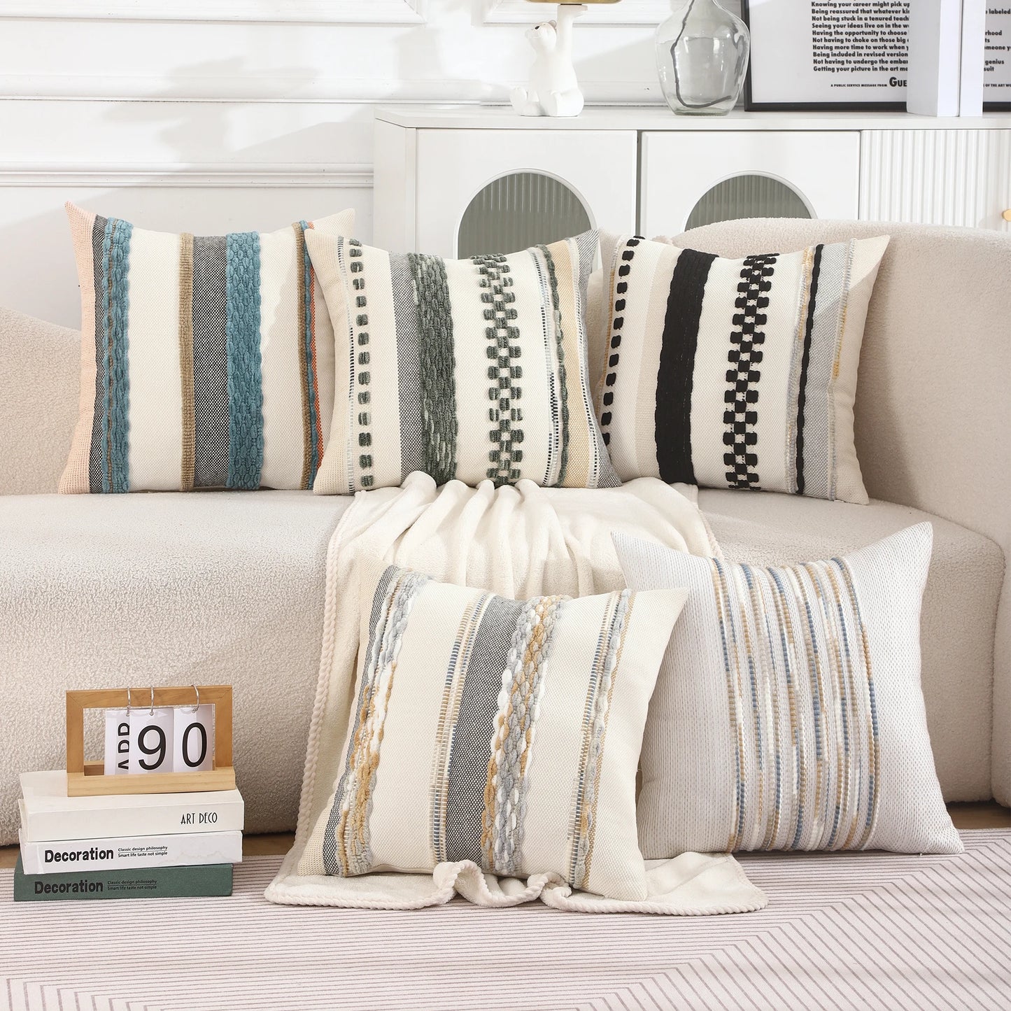 1 Pc Boho Throw Pillow Covers 18x18 Inch Striped Cousion Cover Decorative Chenille Pillowcases Square Cushion Covers