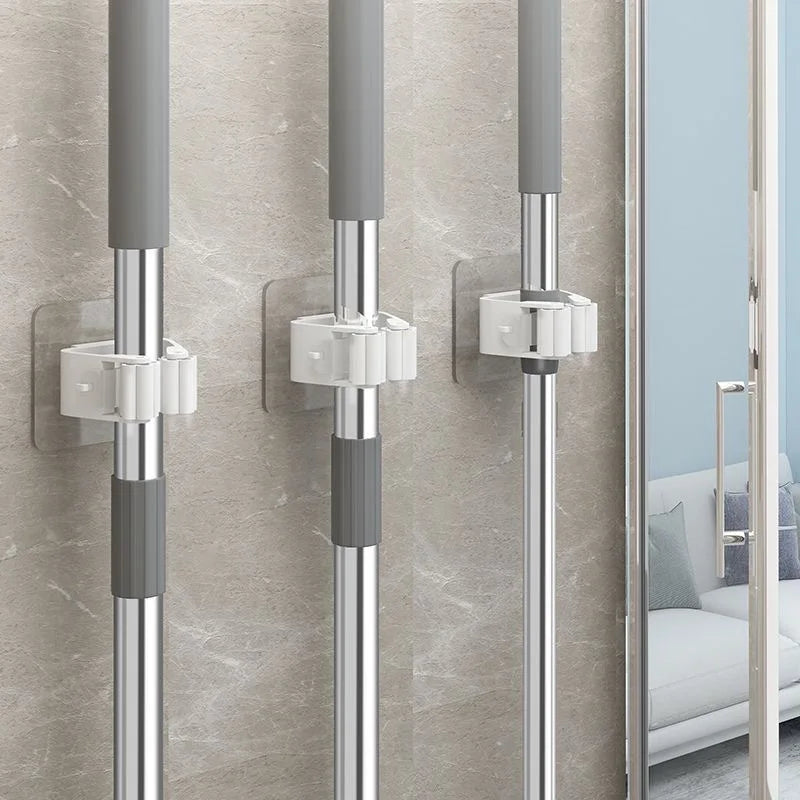 Bathroom Storage Rack Mop Holder Wall Mounted Mop Organizer Broom Hanger Mop Clip Wall Hanging Mop Rack Self Adhesive Hooks