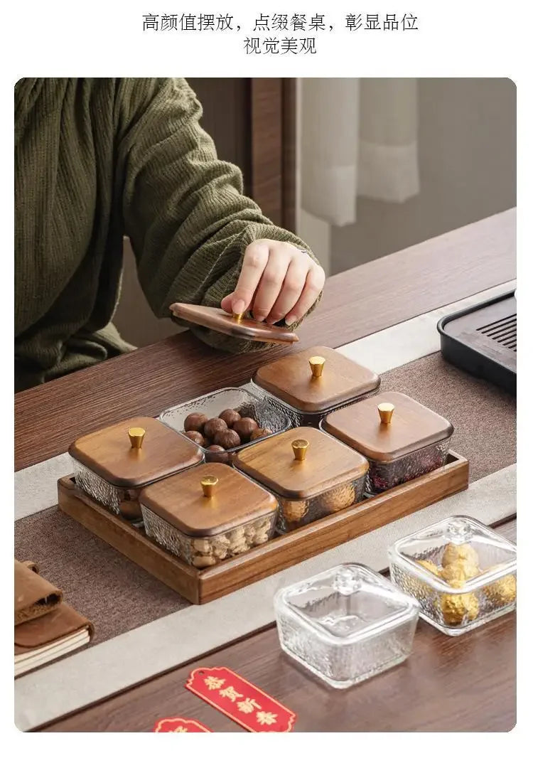 Walnut Fruit Tray Snack Tray Household Divided Dry Fruit Inventory Candy Glass Bowl Fruit Tray Water Fruit Plate