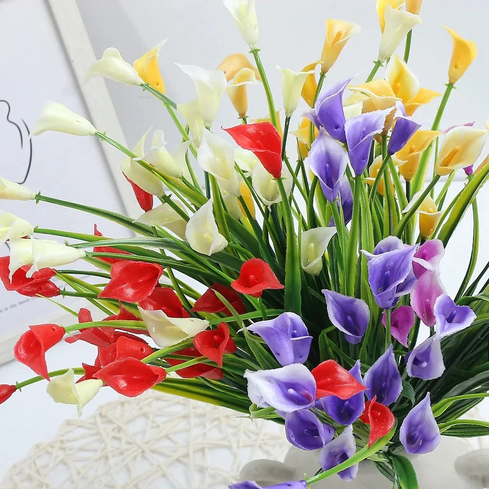 1 Bundles Calla Lily Artificial Flowers for Outdoors Fake Plants Faux Plastic Fake Flower for Indoor Planter Home Cemetery Decor