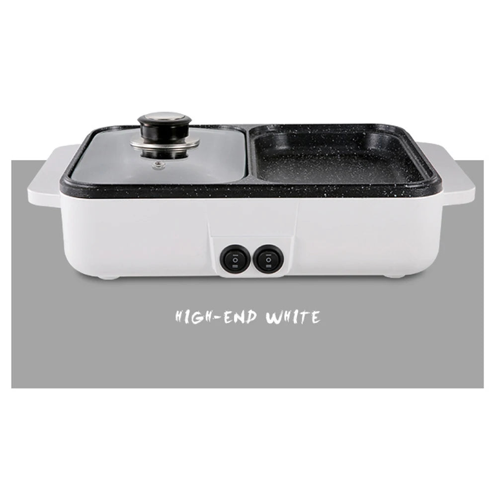 110V/220V 2 IN 1 Electric Hot Pot Cooker BBQ Grill Multicooker Electric Non Stick Plate Barbecue Pan Kitchen Cooking Pot 1200W