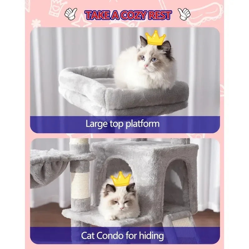 Authenticity guarantee.Cat Tree, Cat Tower with condo, 2 Baskets, Large Platform, Scratch Board, Cat Scratching Posts for Indoor