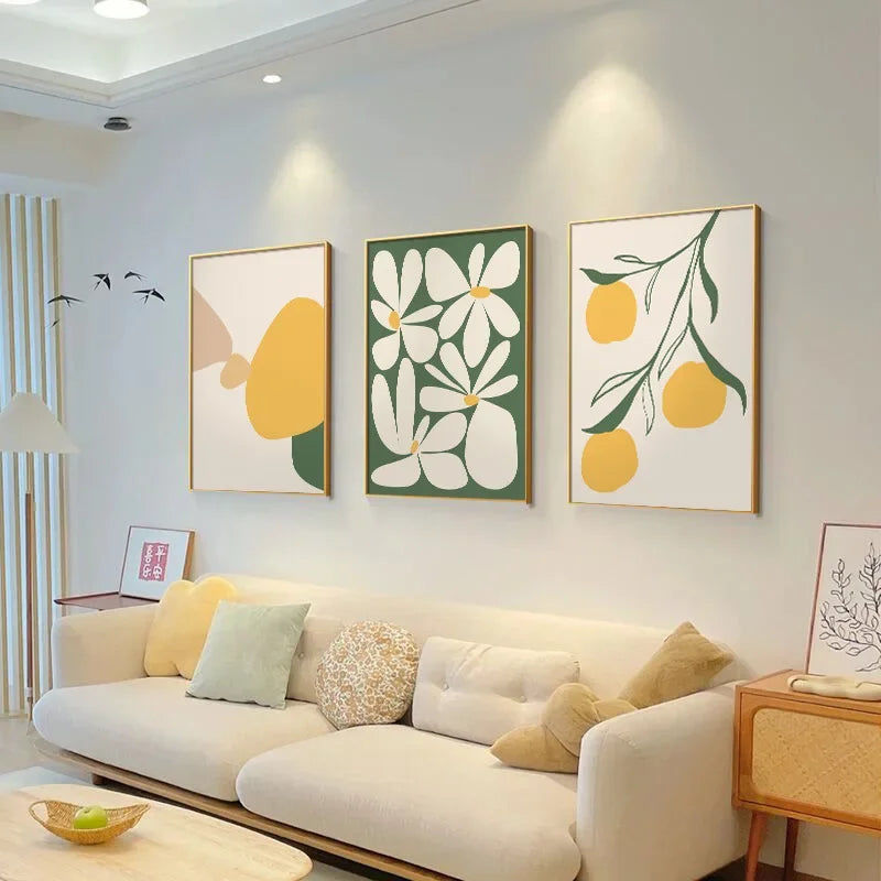Modern Minimalist Wall Art Korean Yellow Green Flower Canvas HD Canvas Print Poster Home Living Room Bedroom Decoration