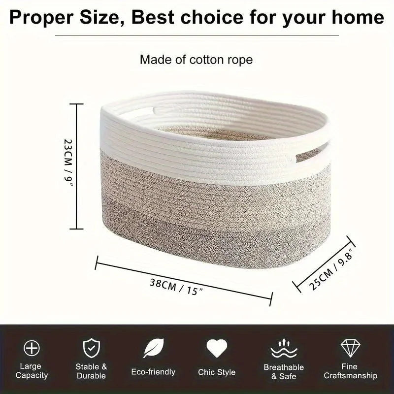1 Bohemian style cotton rope woven storage basket, large capacity toy, home decoration, Christmas and New Year gift organizer