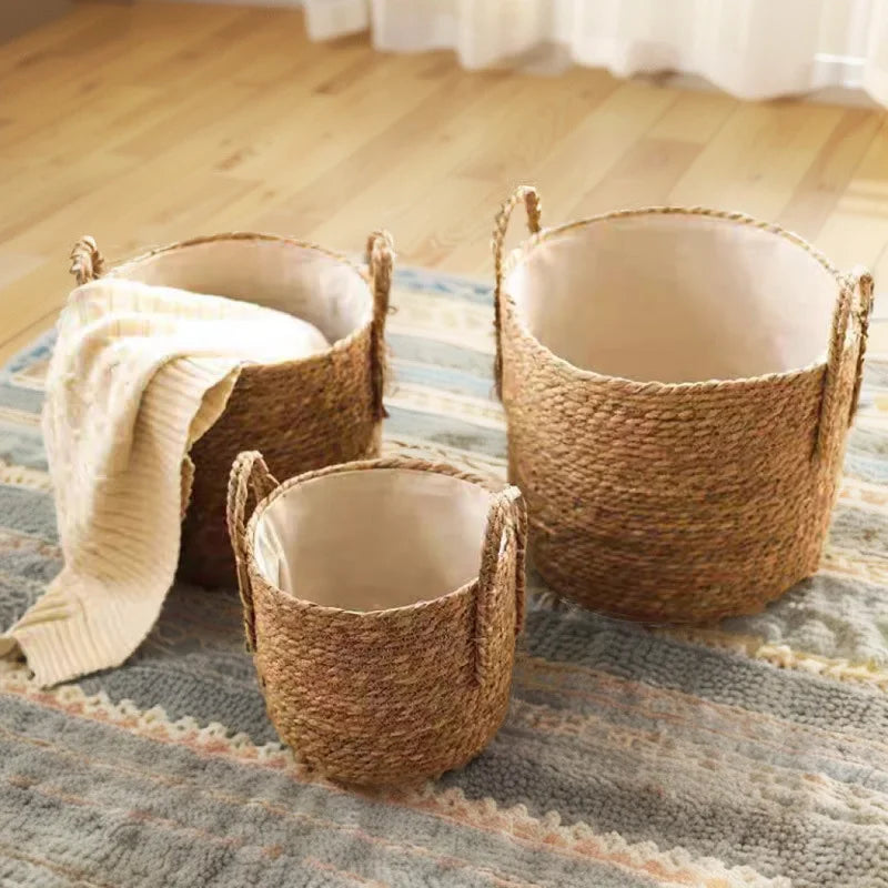 Picnic Baskets Wicker Baskets Laundry Basket Straw Weaving Flower Plants Pot Woven Garden Flowerpot Sundries Storage Basket