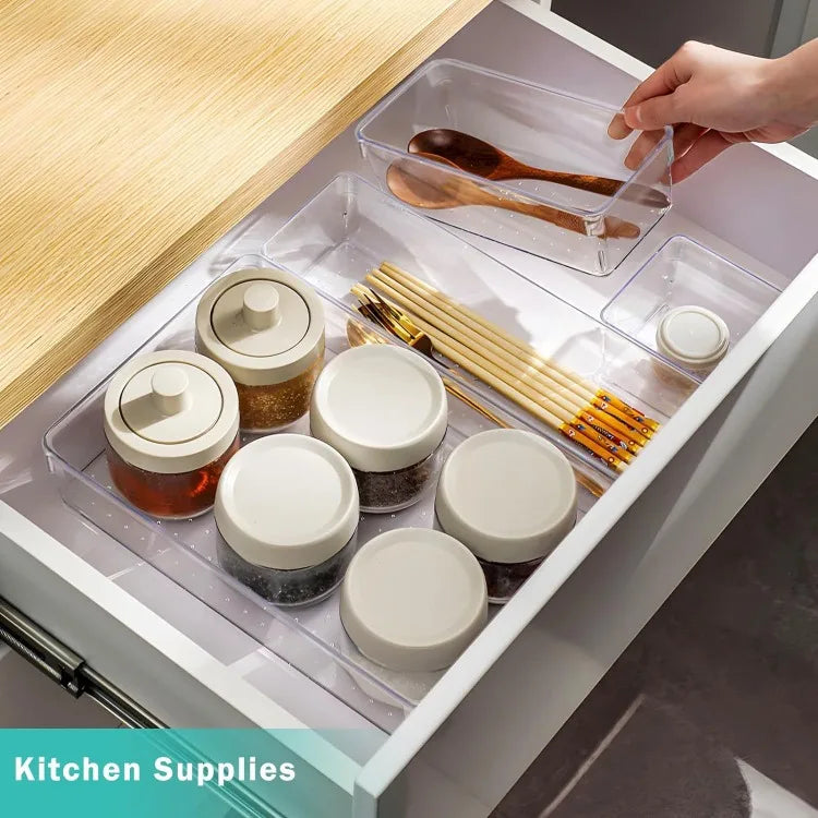 Clear Plastic Drawer Organizers Desk Dividers Bins Home Dresser Office Kitchen Drawer Separator Makeup Jewelry Organization Gadg