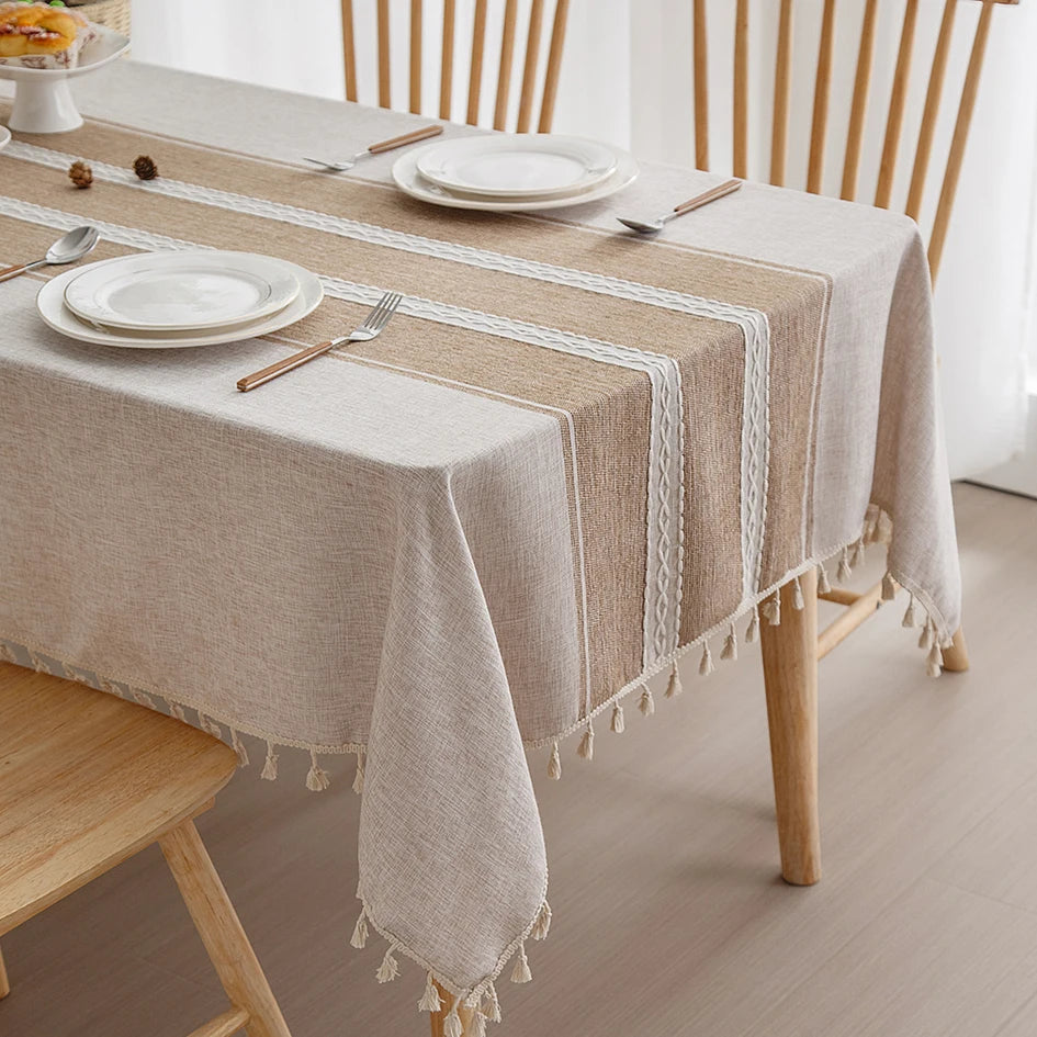 Battilo Linen Cotton Tablecloth Round Rectangular Table Cloth Waterproof Table Cover for Dining Coffee Table Kitchen Room Decor