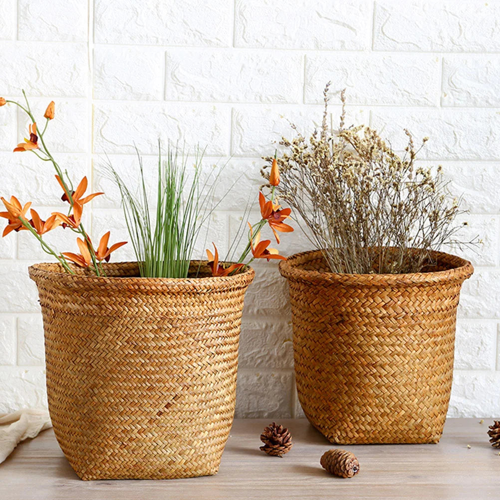 Multipurpose Storage Basket Woven Trash Can Rattan Laundry Container Household Merchandises Decorative Woven Basket Waste Bins