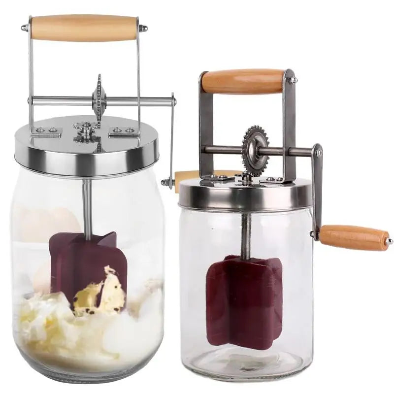 1/1.5L Butter Maker Mason Jar Butter Churner Cream Mixer With Hand Crank Baking Gadgets Wooden Handle Homemade Butter Maker