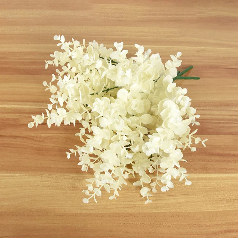 16Heads 50cm Artificial Flower White Fake Eucalyptus Leaves Faux Eucalyptus Branch with Stems for Home/Wedding Party Decor