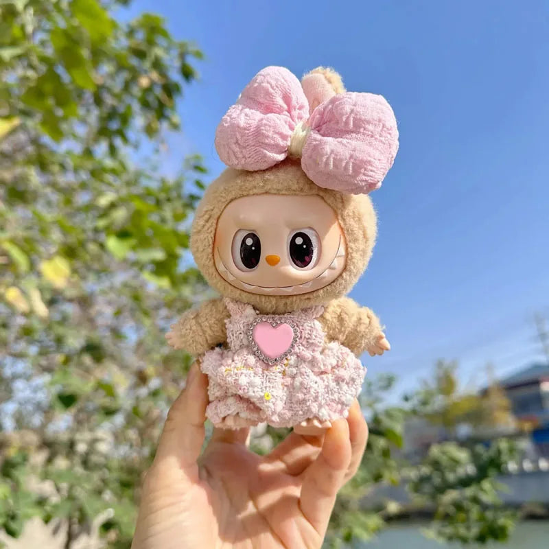 17CM Cute Labubu Doll Clothes Outfit Accessories Classic Dress Set for V2 Mini Dolls Clothing Girl Kid Gift Labubu Ropa