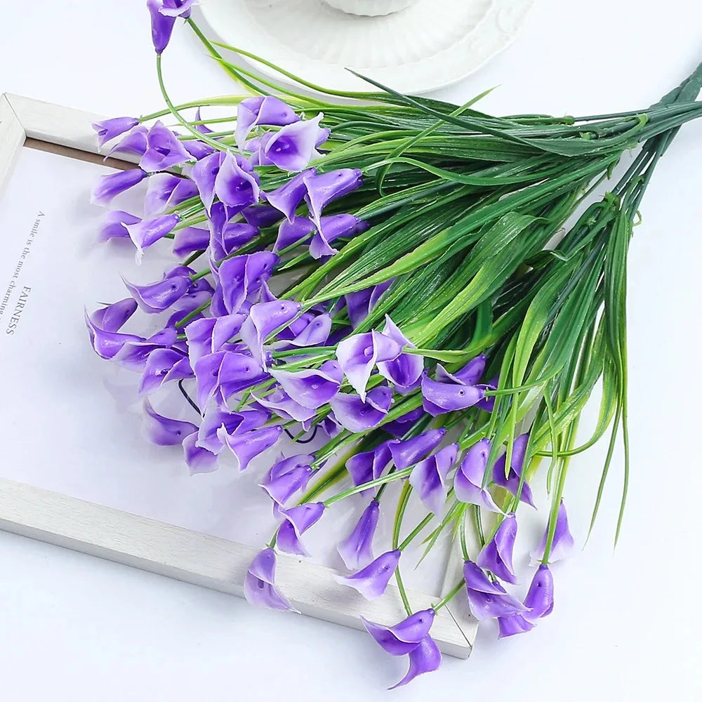 1 Bundles Calla Lily Artificial Flowers for Outdoors Fake Plants Faux Plastic Fake Flower for Indoor Planter Home Cemetery Decor