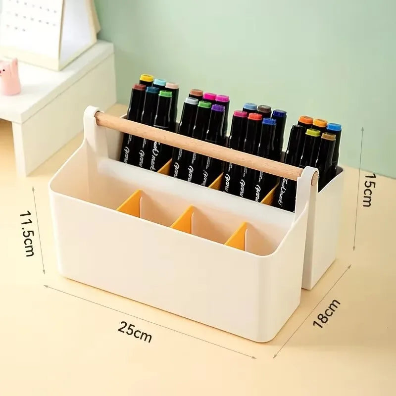 Portable Desktop Pen Holder Large Capacity Cute Marker Pen Stationery Storage Box Creative Pencil Holder Desktop Organizer