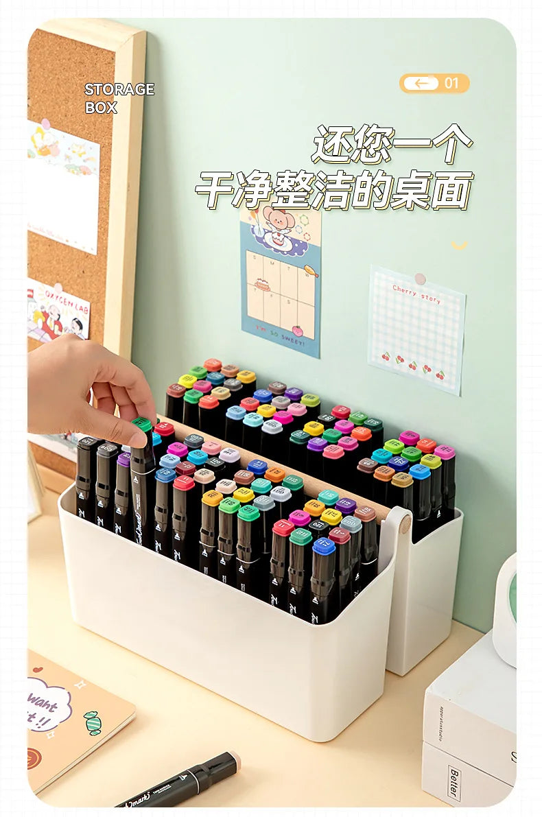 Portable Desktop Pen Holder Large Capacity Cute Marker Pen Stationery Storage Box Creative Pencil Holder Desktop Organizer