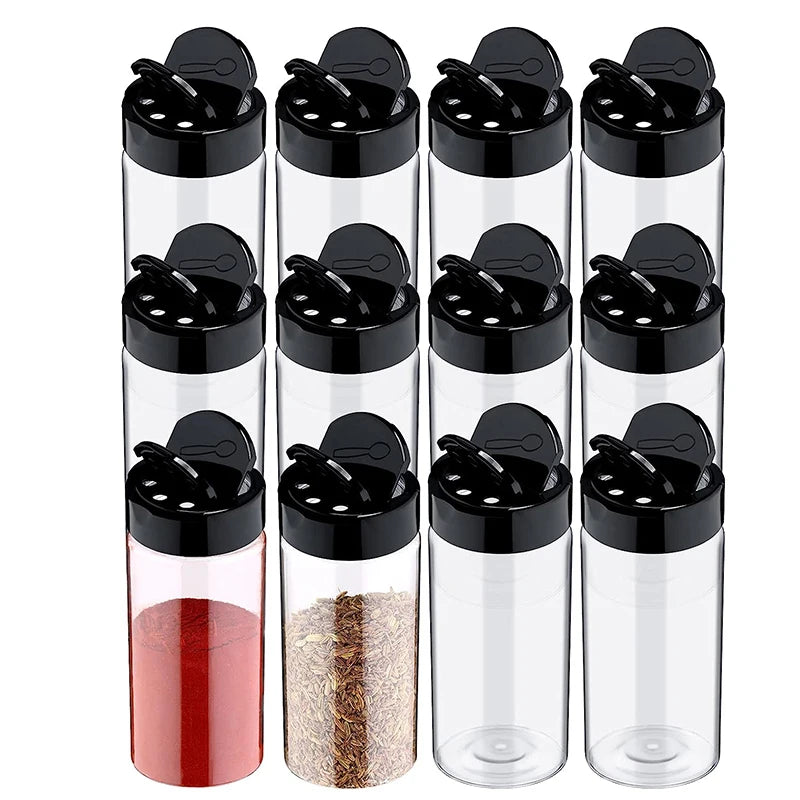 LMETJMA Clear Plastic Spice Jar with Shaker Lids Kitchen Seasoning Containers for Kitchen Storing Spice Powders JT198