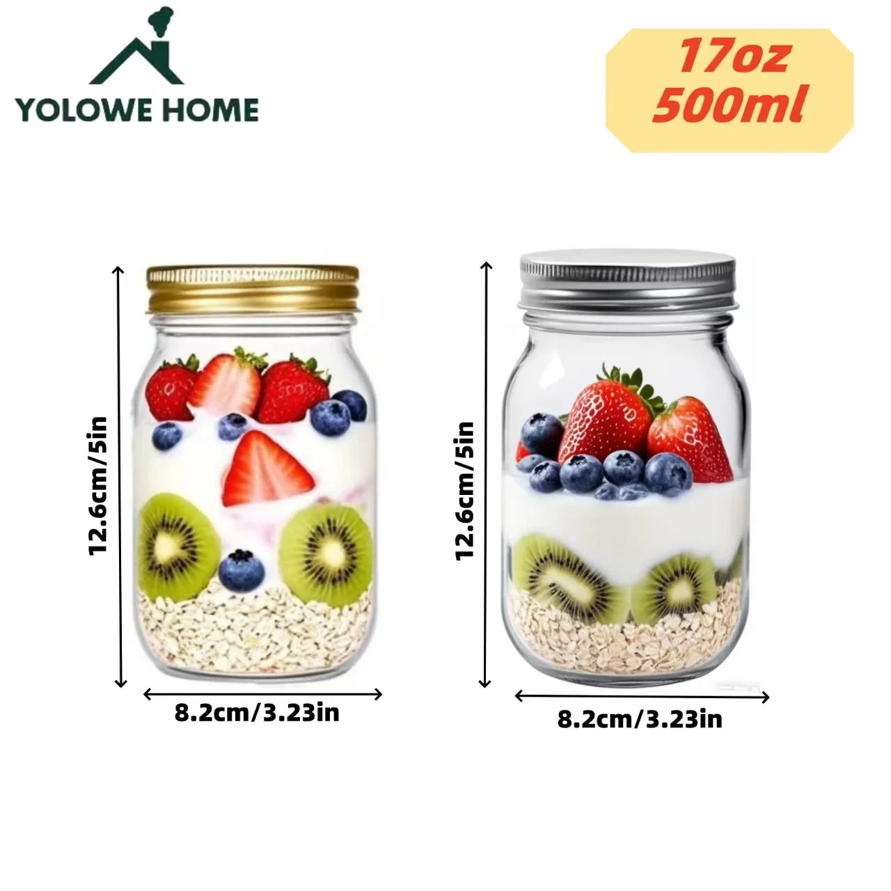 6Pcs, 12Pcs, 500Ml/16Oz, Glass Mason Jar, Glass Storage Jar, Kitchen Storage Container, Glass Sealed Jar Container, Pickle Jar, Regular Sealing Lid, Suitable for Jam, Salad Dressing, Honey, Shower/Wedding Gift