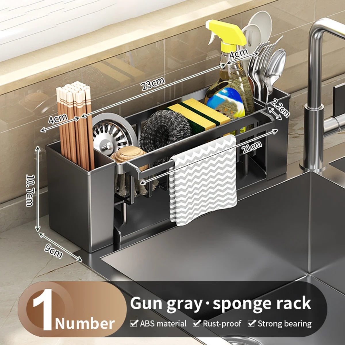 Kitchen Sink Organiser,Kitchen Sink Sponge Holder With Brush Holder,Rag Drain Rack, Bathroom Organizer, Sink Faucet Sink Ra