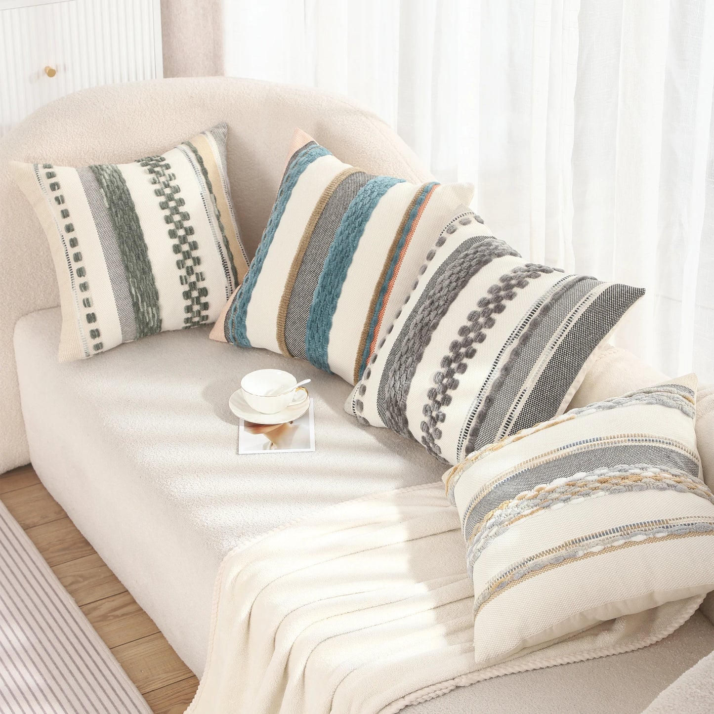1 Pc Boho Throw Pillow Covers 18x18 Inch Striped Cousion Cover Decorative Chenille Pillowcases Square Cushion Covers
