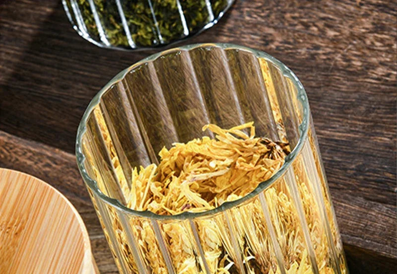 Glass Food Jar with Sealed Bamboo Lid Kitchen Pantry Grains Cookie Coffee Tea Candy Snack Storage Bottle Jars Kitchen Canister