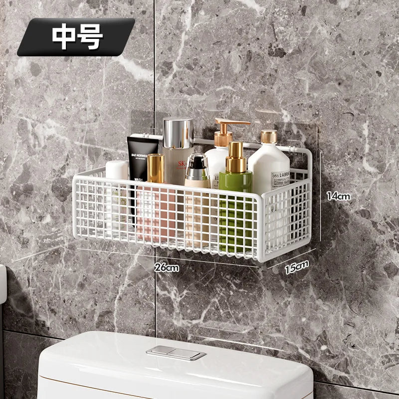 Bathroom Organiser Multifunctional Toiletries Organiser No-Punch Bathroom Shelf Bathroom Kitchen Wall Mount Storage Rack