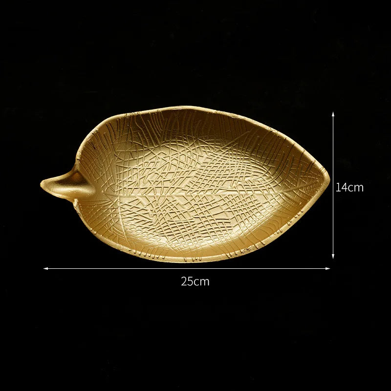 Nordic Wooden Tray Gold Leaf Shape Serving Tray Jewelry Pallet Fruit Snack Candy Dish Table Decoration Storage Organizer