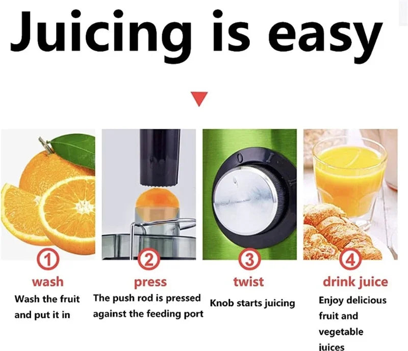 Electric Juicer 400W Stainless Steel Centrifugal Fresh Juice Machine Easy to Clean and Anti-Drip 3 Speeds Fruit Vegetable Juicer