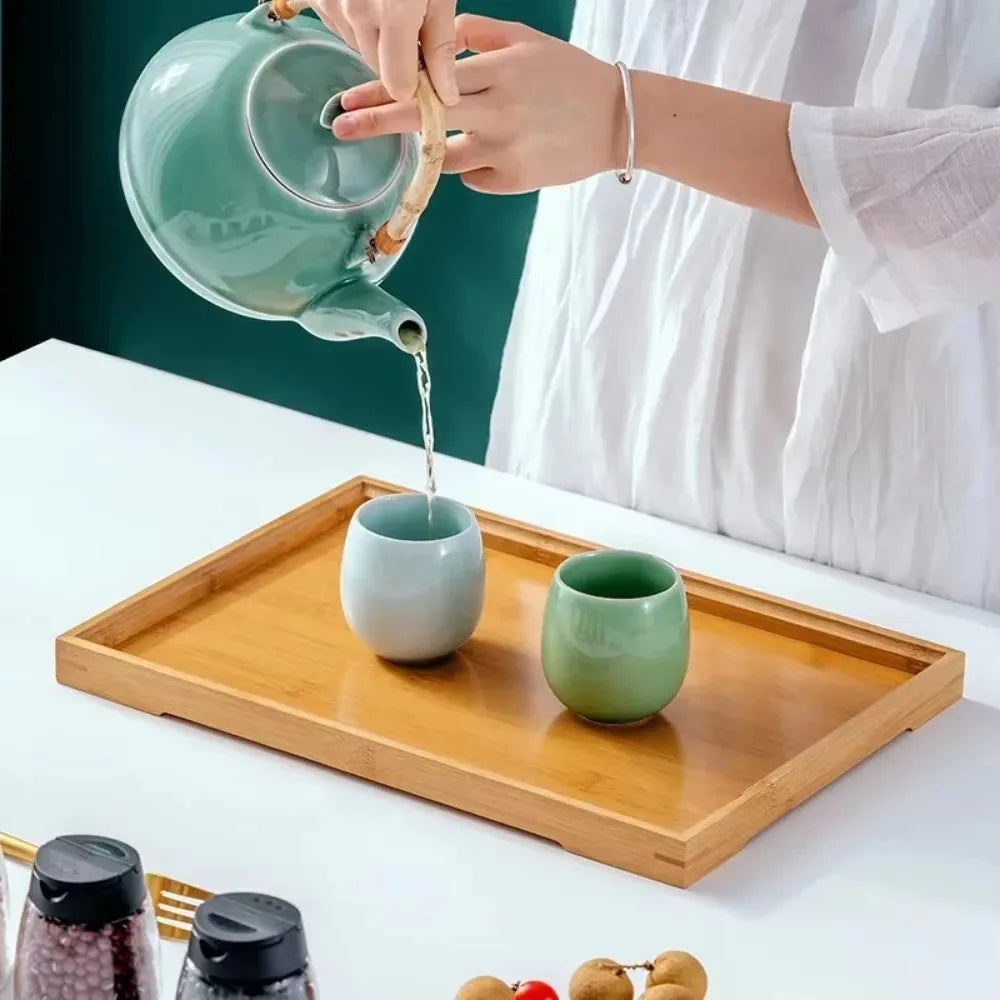 Rectangular Tea Tray Household Kitchen Plate Tools Serving Dish Bamboo Tea's Bar Storage Trays for Wooden Tableware Wood Pallet