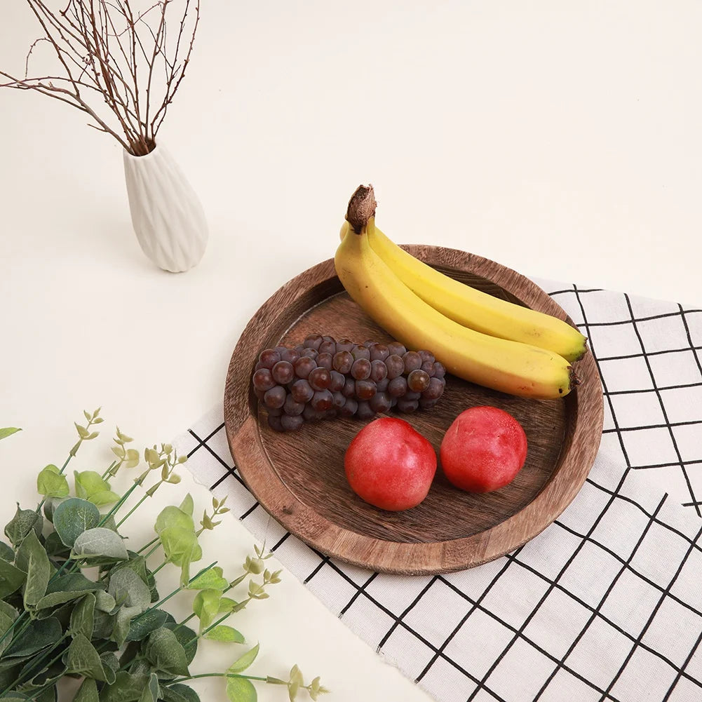 Round Wood Tray for Coffee Table Candle Holder Tray Home Decor Small Wooden Serving Plate Decorative Multipurpose Rustic Platter