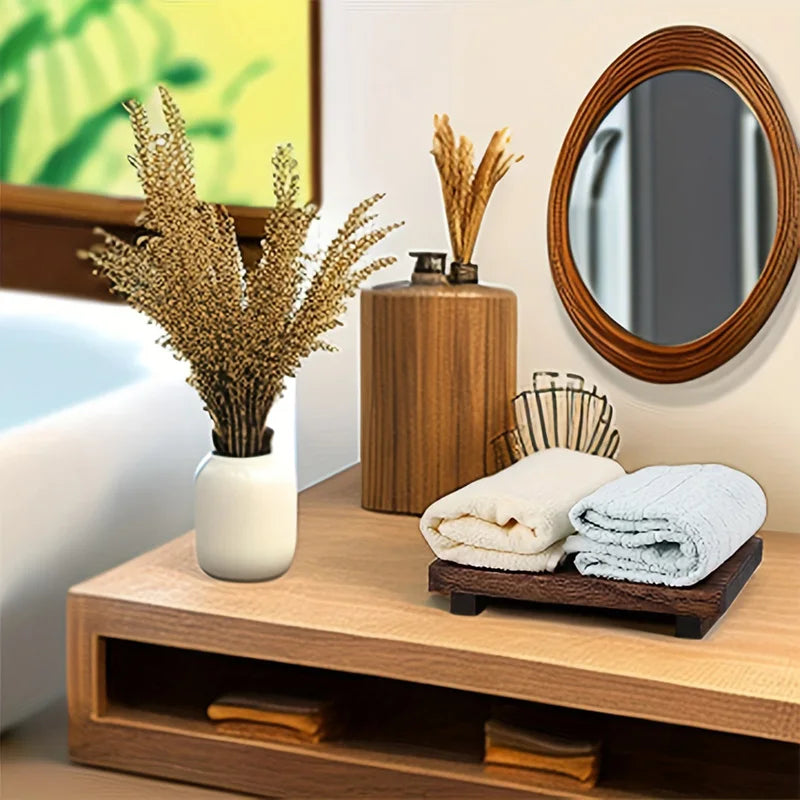 Retro Wooden Bathroom Tray Vanity Hands Soap Scented Candle Storage Holder Kitchen Seasoning Tray Home Decoration For Lr Bth etc