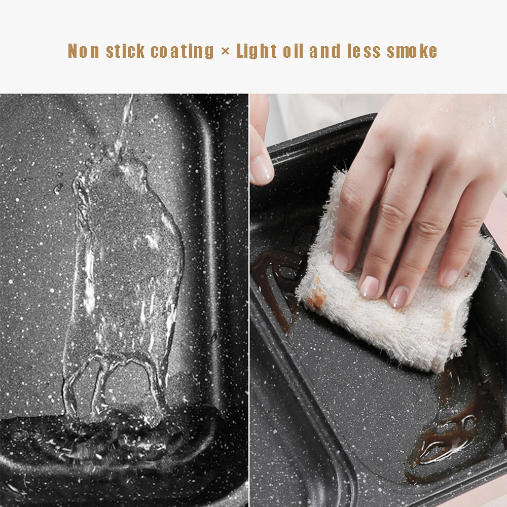 110V/220V 2 IN 1 Electric Hot Pot Cooker BBQ Grill Multicooker Electric Non Stick Plate Barbecue Pan Kitchen Cooking Pot 1200W