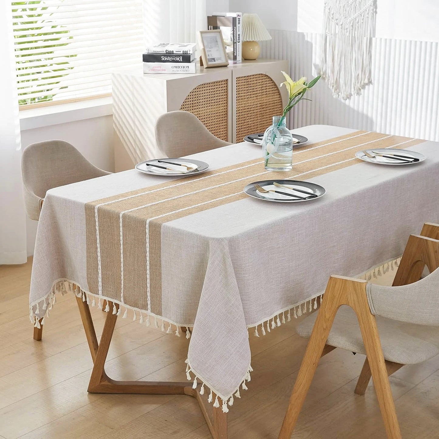 Battilo Linen Cotton Tablecloth Round Rectangular Table Cloth Waterproof Table Cover for Dining Coffee Table Kitchen Room Decor