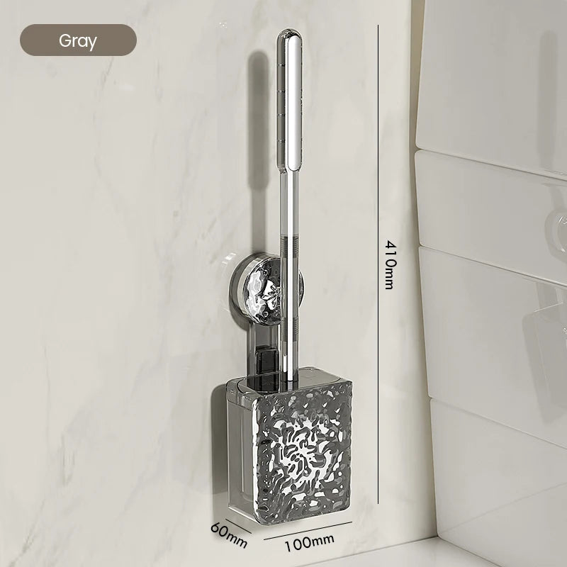 Bathroom Cleaning Brush Wall Mounted Non Perforated Suction Cup Toilet Brush Long Handle Glacier Patterned Bathroom Supplies