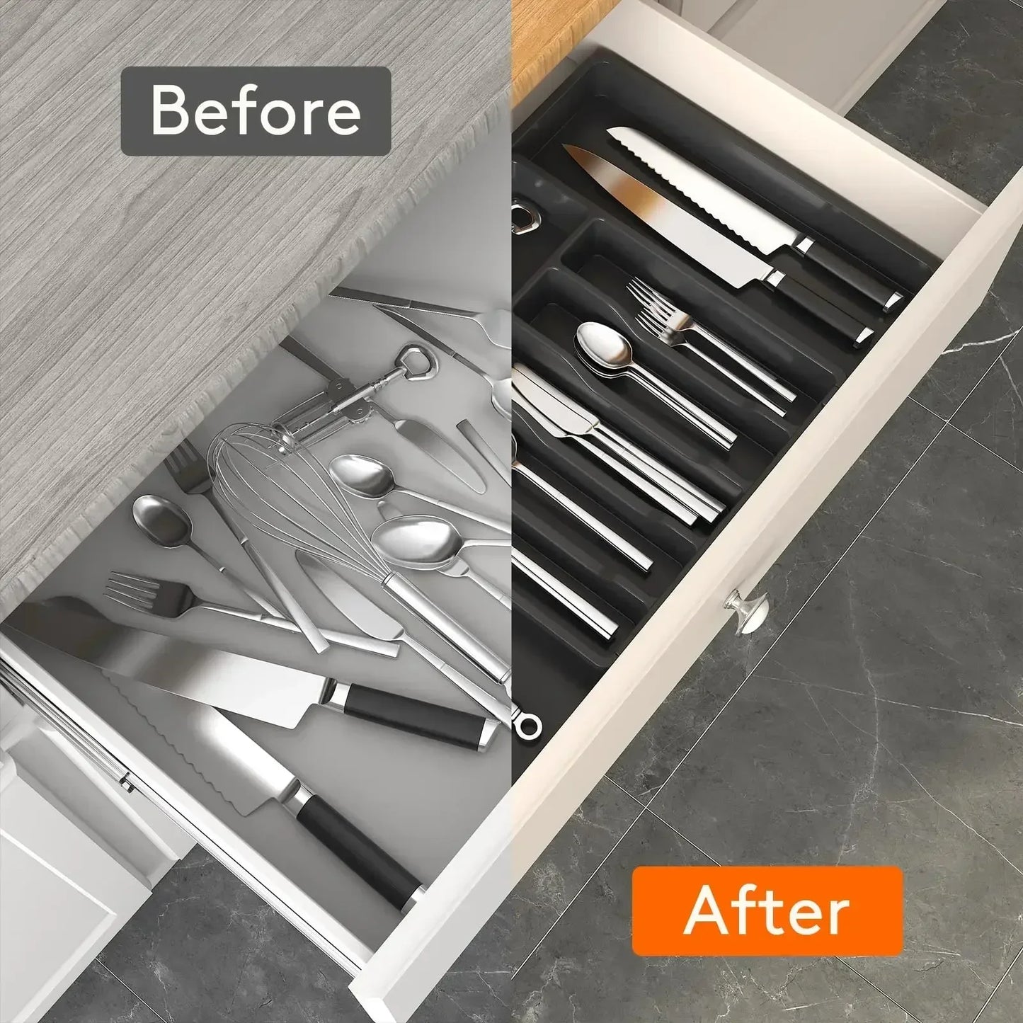 Kitchen Organizer Tray Adjustable Pantry Organizer Utensil Cutlery Drawer for Silverware Tableware Expandable Kitchen Drawer